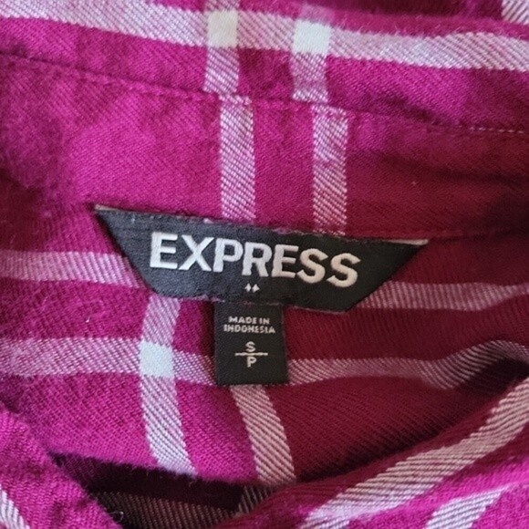 EXPRESS | Women's Burgundy Plaid Cold Shoulder Shirt - Size SP - Picture 9 of 10